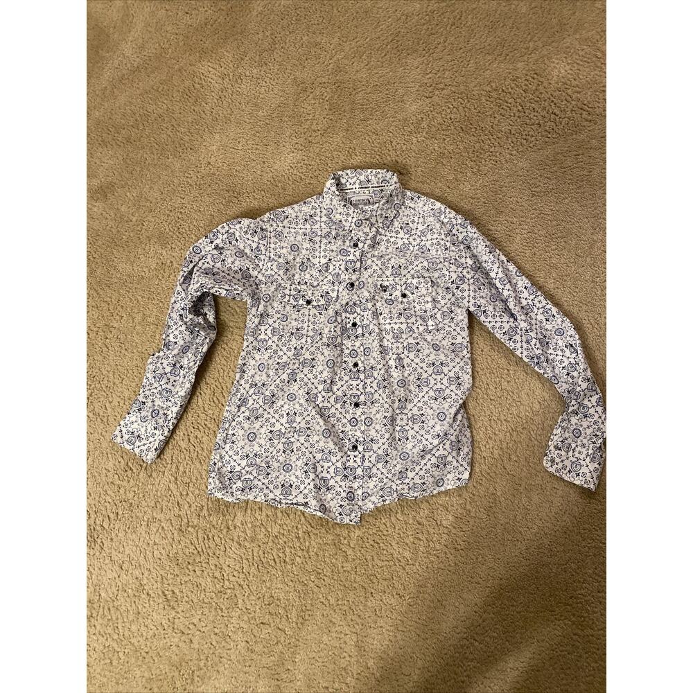 Cowboy Hardware Western Shirt Mens Medium Blue & White Floral Pearl Snap LS/BD